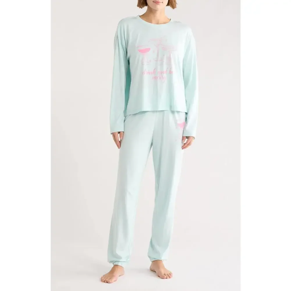 NWT! PJ Salvage Women's Drink and be Merry Mint Pajama Set Size Small